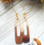 Clear and Gold Flecks Wood and Resin Oblong Earrings