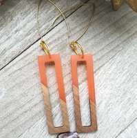 Orange Wood and Resin Rectangle Earrings