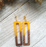 Yellow Wood and Resin Rectangle Earrings