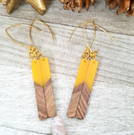 Yellow Wood and Resin Bar Earrings